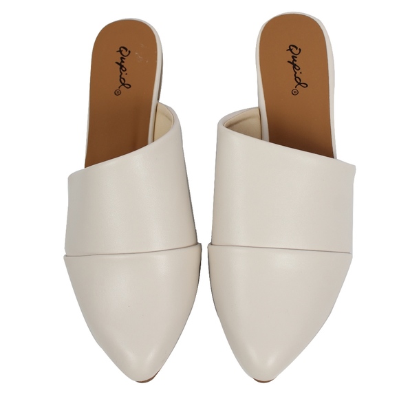 Off White faux leather pointy toe slip on mules - Picture 2 of 7